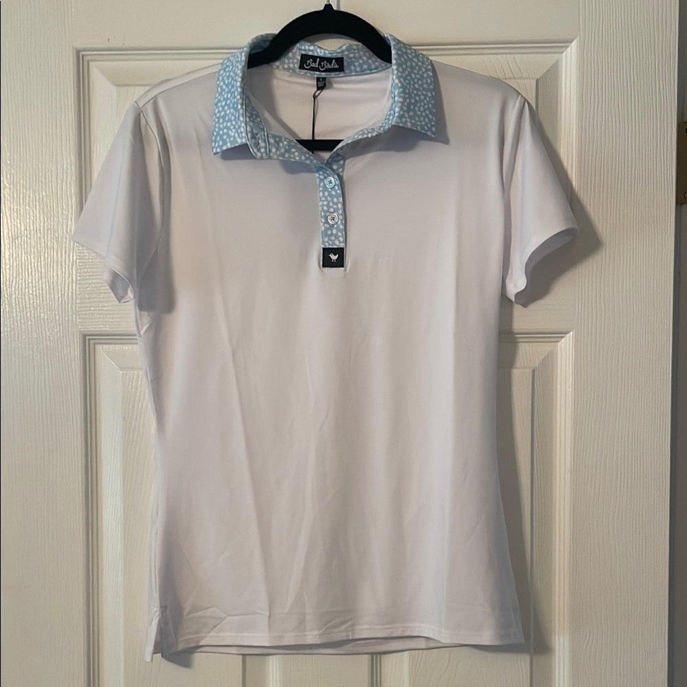 Bad Birdie White Shirt with Blue Accents